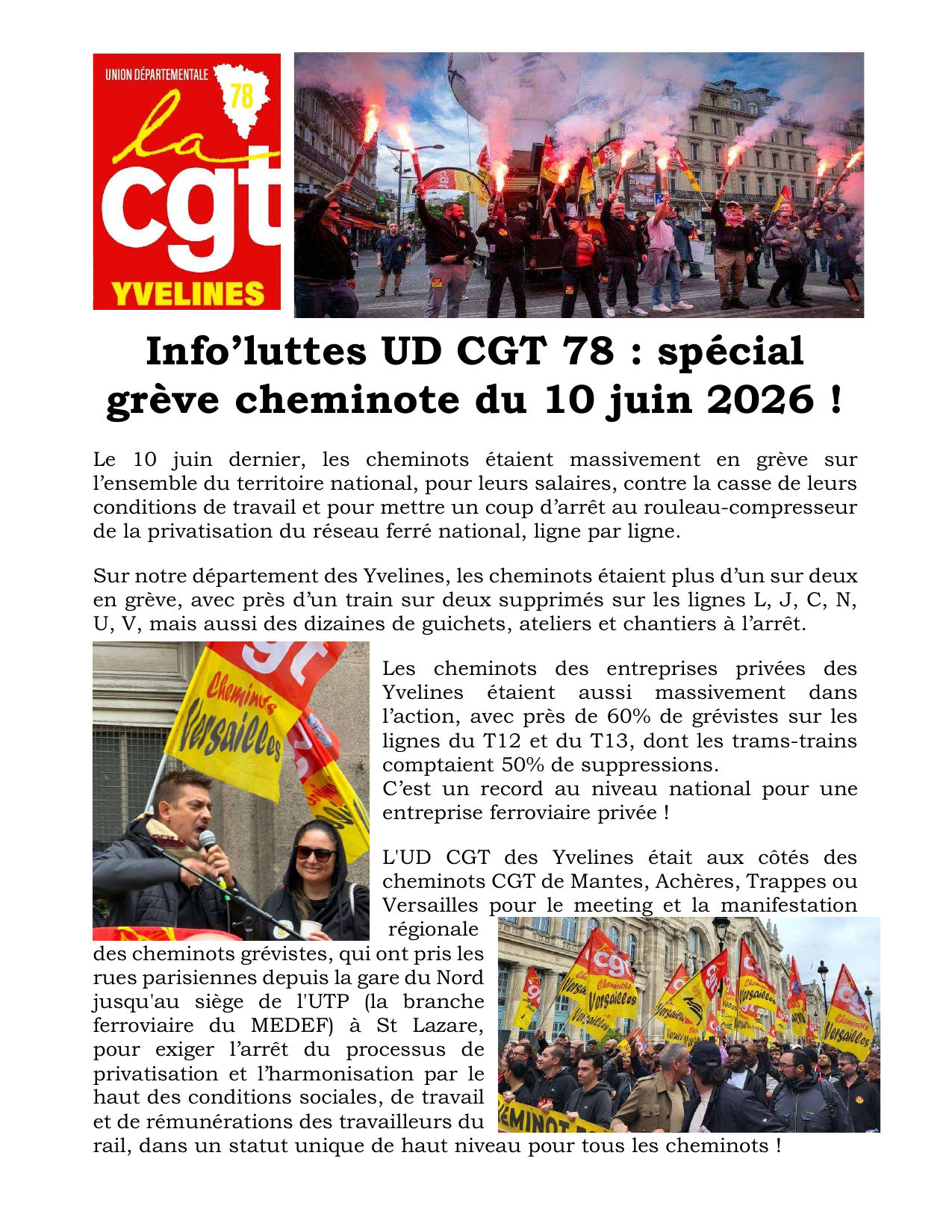 Aperçu — Info’luttes UD CGT 78 : spécial grève cheminote du 10 juin 2026 !