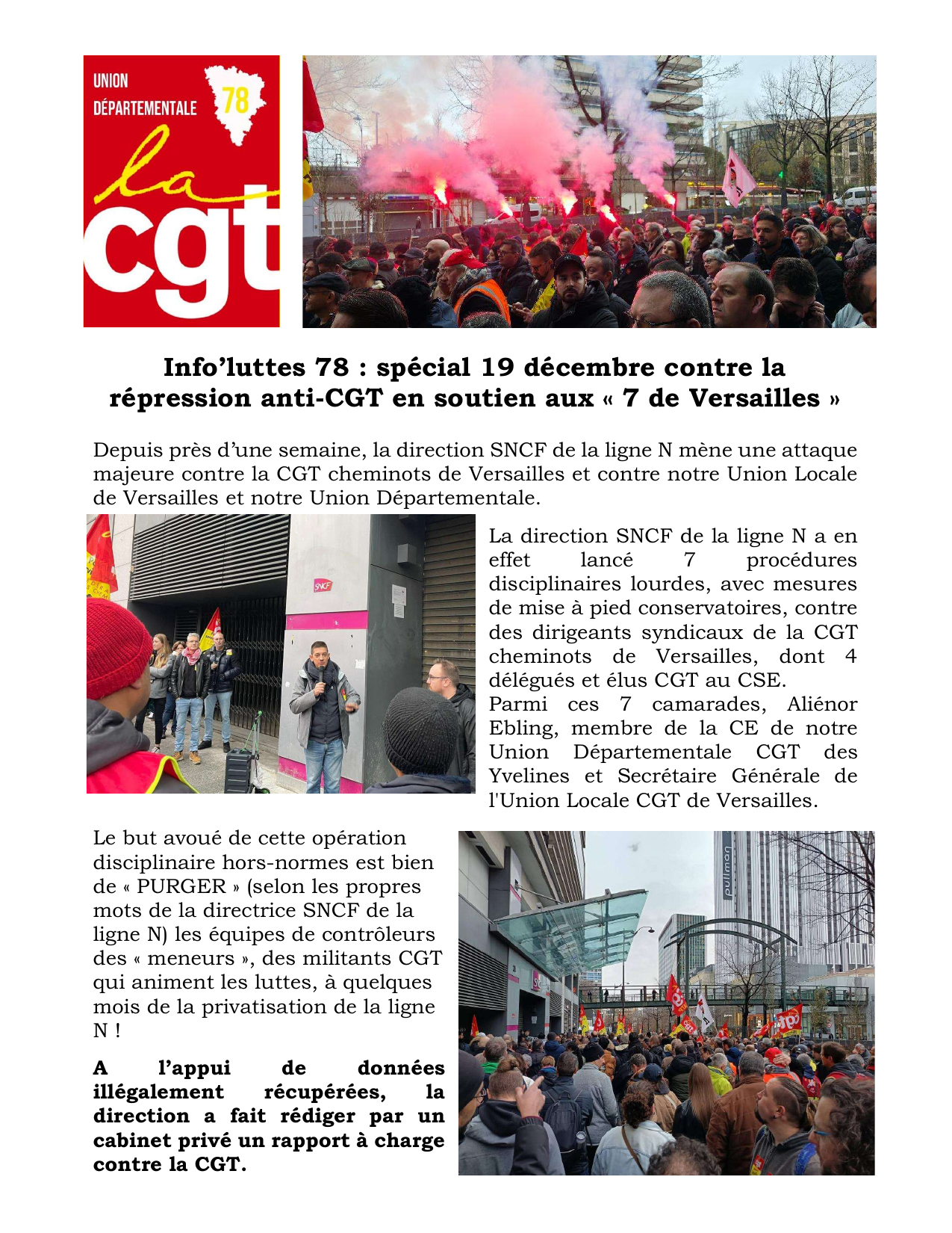 Aperçu — Info’luttes 78 : spécial 19 décembre contre la répression anti-CGT en soutien aux « 7 de Versailles »